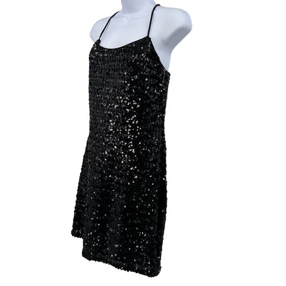 Roberta VTG 90's Black Sequin Dress Sparkly Stretch Cocktail Party Dress 14 Mini - Picture 3 of 9